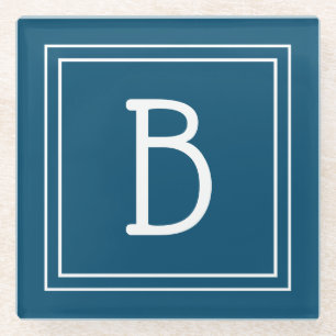 Moderne monogram oceanblauw en witte initiaal glazen onderzetter