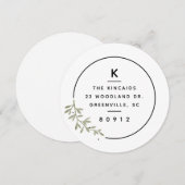 Moderne monogram olijftak krans nieuw adres kaart (Voorkant / Achterkant)