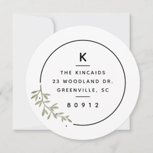 Moderne monogram olijftak krans nieuw adres kaart