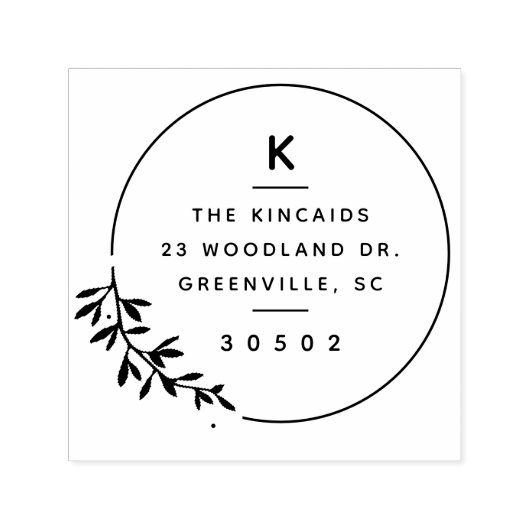 Moderne Monogram Olijftak Krans Retouradres Zelfinktende Stempel (Design)
