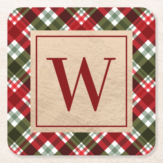 Moderne monogram op kerstcadeau kartonnen onderzetters (Voorkant)