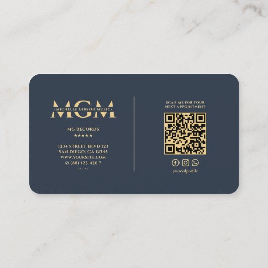 Moderne Monogram opname artiest muzikant blauw Visitekaartje (Achterkant)