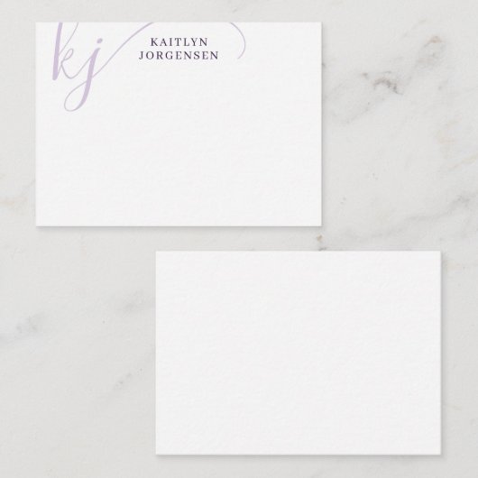 Moderne Monogram Paarse Fancy Script Initialen Notitiekaartje (Voorkant / Achterkant)