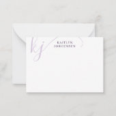 Moderne Monogram Paarse Fancy Script Initialen Notitiekaartje (Voorkant)
