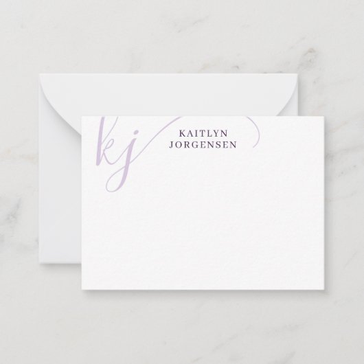 Moderne Monogram Paarse Fancy Script Initialen Notitiekaartje (Voorkant)