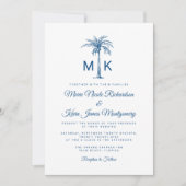 Moderne Monogram Palmboom Formele Strandbruiloft Kaart (Voorkant)
