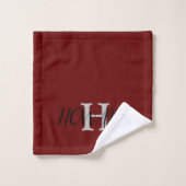 Moderne monogram Passen getrouwd Burgundy Red Whit Bad Handdoek (Wasdoekje)