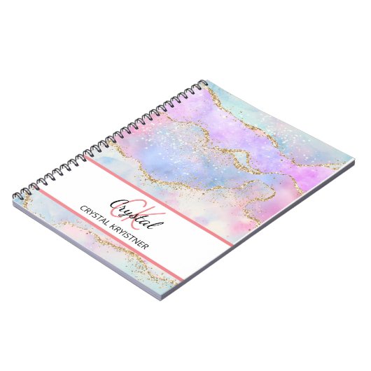 Moderne Monogram Pastelregenboog Glitter Notitieboek (Linkerzijde)