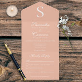 Moderne Monogram Peach All in One Wedding Invite All In One Uitnodiging