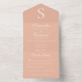 Moderne Monogram Peach All in One Wedding Invite Uitnodiging (Binnen)