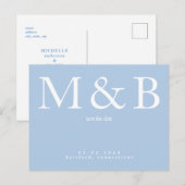Moderne Monogram Peacock Blauw Save the Date Briefkaart (Voorkant / Achterkant)