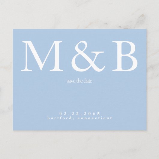 Moderne Monogram Peacock Blauw Save the Date Briefkaart (Voorkant)