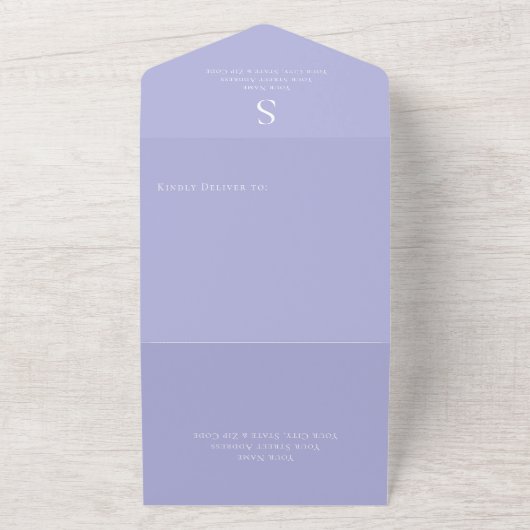 Moderne monogram Periwinkle QR-code All In One Uitnodiging (Buitenkant)