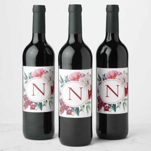 Moderne Monogram Personalized  Wijn Etiket (Flessen)