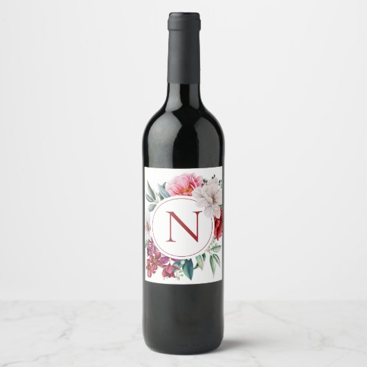 Moderne Monogram Personalized Wijn Etiket (Voorkant)