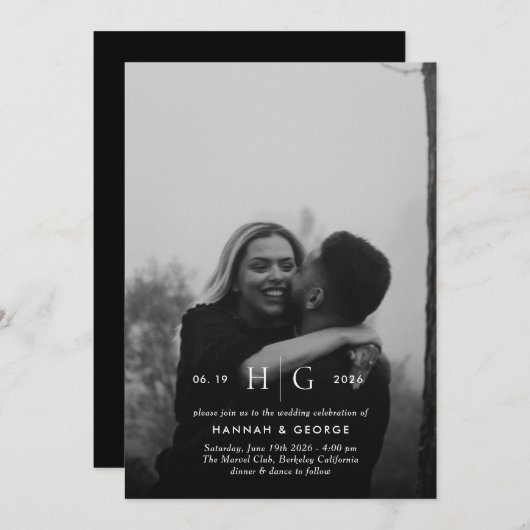 Moderne Monogram Portret Huwelijksuitnodiging Kaart (Voorkant / Achterkant)