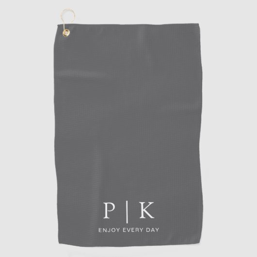 Moderne Monogram Premium Grijze Golfhanddoek (Voorkant)