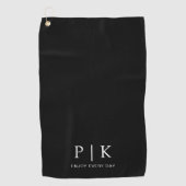 Moderne Monogram Premium Zwarte Golf Handdoek (Voorkant)