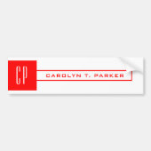 Moderne Monogram Professional Naam Rood wit Bumpersticker (Voorkant)