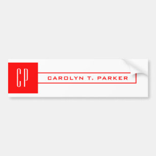 Moderne Monogram Professional Naam Rood wit Bumpersticker