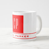 Moderne Monogram Professional Naam Rood wit Grote Koffiekop (Voorkant rechts)