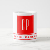 Moderne Monogram Professional Naam Rood wit Grote Koffiekop (Voorkant)
