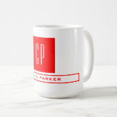 Moderne Monogram Professional Naam Rood wit Koffiemok (Voorkant rechts)