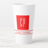 Moderne Monogram Professional Naam Rood wit Latte Mok (Voorkant)