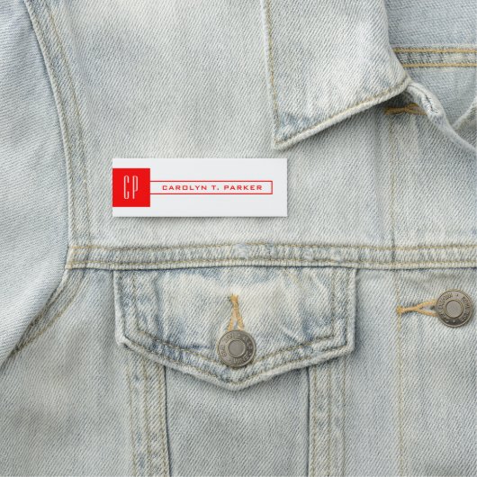 Moderne Monogram Professional Naam Rood wit Naamplaatje (In situ)