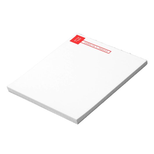 Moderne Monogram Professional Naam Rood wit Notitieblok (Linkerzijde)