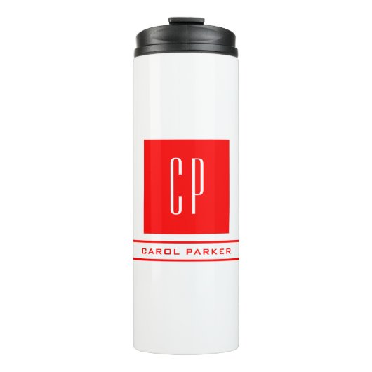 Moderne Monogram Professional Naam Rood wit Thermosbeker (Voorkant)