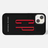 Moderne Monogram Professional Plain Black Red iPhone Hoesje (Achterkant horizontaal)