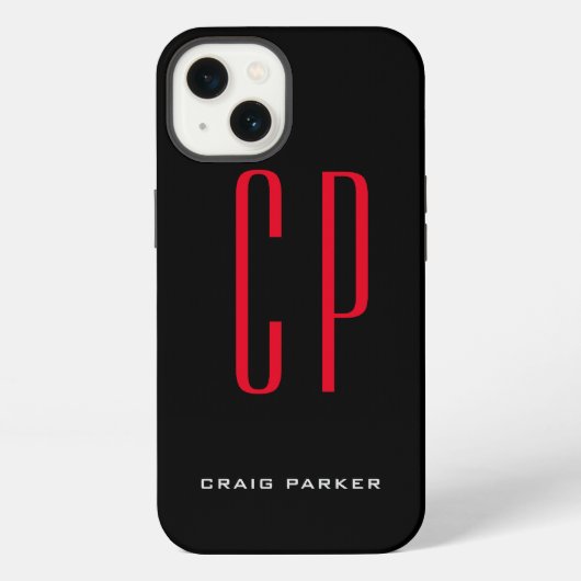 Moderne Monogram Professional Plain Black Red iPhone Hoesje (Achterkant)