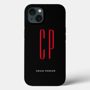 Moderne Monogram Professional Plain Black Red iPhone 13 Hoesje