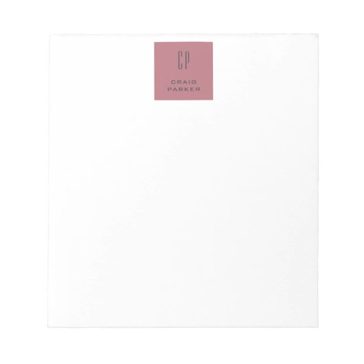 Moderne Monogram Professioneel Effen Roze Goud Wit Notitieblok (Voorkant)