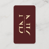 Moderne Monogram Professioneel Rood Maroon Goud Visitekaartje (Voorkant)