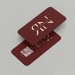 Moderne Monogram Professioneel Rood Maroon Goud Visitekaartje