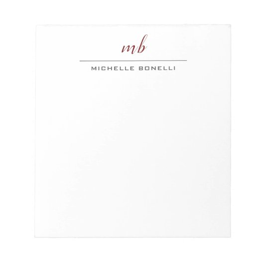 Moderne Monogram Professionele Eenvoudige Minimaal Notitieblok (Voorkant)