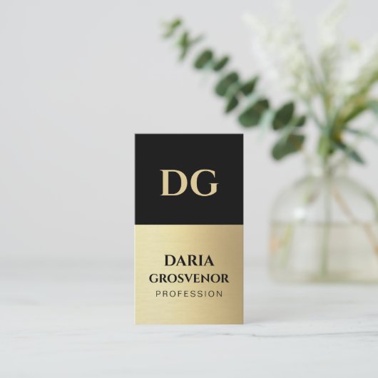 Moderne Monogram Professionele Faux Goud QR Code Visitekaartje (Staand voorkant)