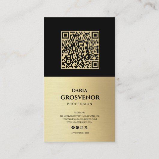 Moderne Monogram Professionele Faux Goud QR Code Visitekaartje (Achterkant)
