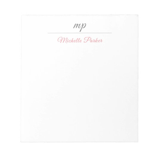 Moderne Monogram Professionele Vrouwelijke Eenvoud Notitieblok (Voorkant)