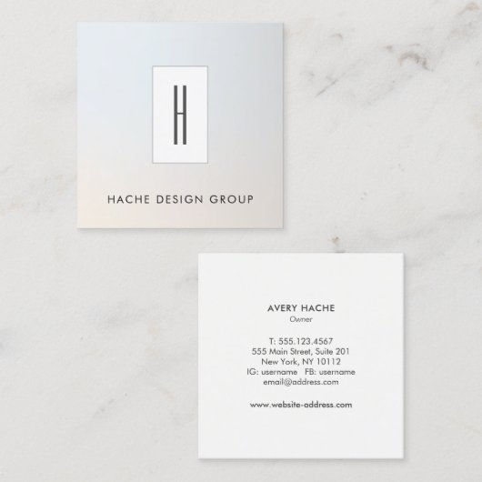 Moderne monogram, professionele zilver grijs vierkante visitekaartje (Voorkant / Achterkant)