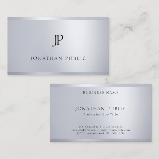 Moderne Monogram Professionele Zilveren Sjabloon Visitekaartje (Voorkant / Achterkant)