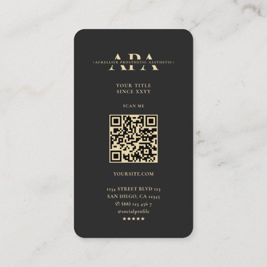 Moderne Monogram Prothetische Prothesist Zwart Gou Visitekaartje (Achterkant)