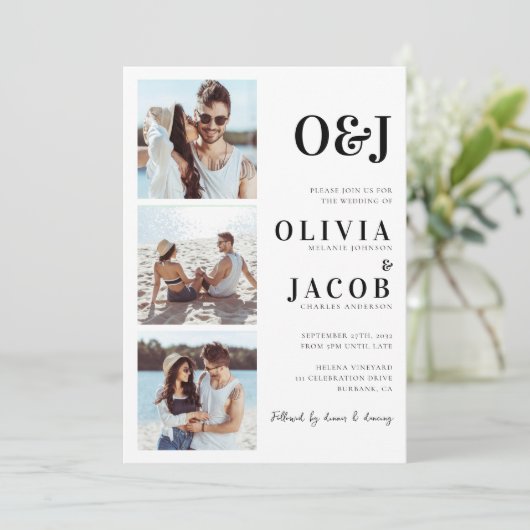 Moderne monogram QR-code bruiloft Kaart (Staand voorkant)