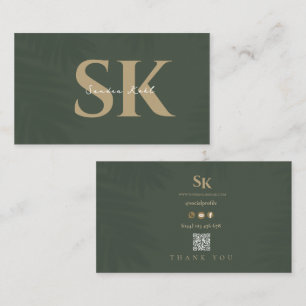 Moderne Monogram QR-code donkergroene sociale pict Visitekaartje