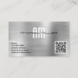 Moderne Monogram QR-code Faux Geborsteld Metaal Visitekaartje