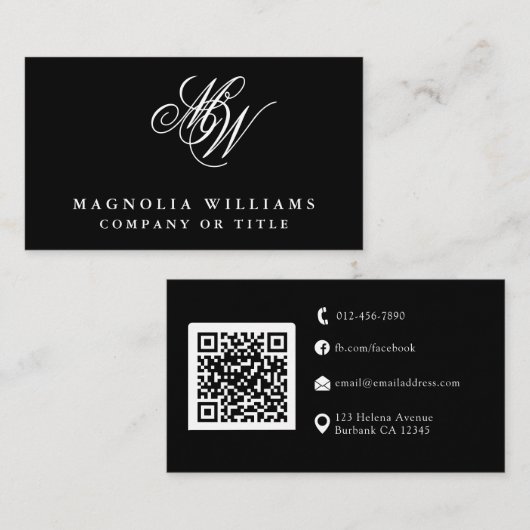Moderne Monogram QR Code Minimalist Business Visitekaartje (Voorkant / Achterkant)