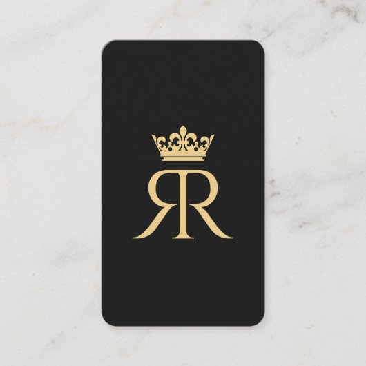 Moderne Monogram R Kroon Zwart Luxe Visitekaartje (Voorkant)