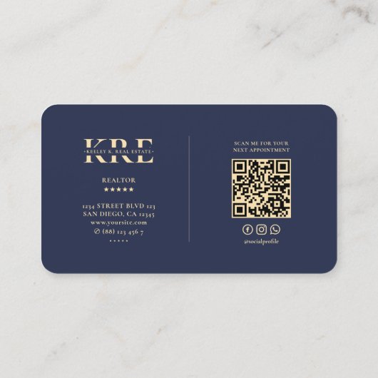 Moderne Monogram Realtor Makelaar Blauw Visitekaartje (Achterkant)
